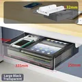Large black transparent under-desk drawer storage box for office desk organization - Transparent Black / 32mm Riser / Large