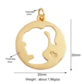 DIY gold-plated 20mm round girl silhouette charm with micro-pave cubic zirconia - Profile Silhouette (K301730-Gold)
