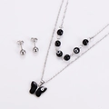 Detail of silver necklace with black butterfly pendant and evil eye bead charms set - Steel Black