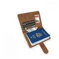 Brown PU leather passport holder set with RFID blocking and multiple card slots - Magnetic Brown Passport Cover / Brown