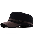 Casquette militaire plate en toile noire et similicuir brun avec broderie étoile - Réglable / Noir