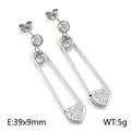 Pendientes de imperdible plateados con corazón de cristal para mujer, 39x9mm - Color Acero