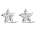 Detail view of silver starfish stud earrings with sparkling white cubic zirconia stones - Silver Starfish Style (45565)