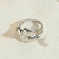 Anello geometrico a goccia in argento lucido stile metallo liquido, misura regolabile - 3 gocce d'acqua in platino