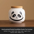 Miniature white ceramic tea canister with hand-painted panda design and wooden lid - Hand Painted Snowflake Panda - Jar