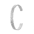 Elegant silver leaf patterned open bangle in polished titanium steel for women - Y541-2 Silver Feather