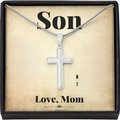 Silver cross pendant necklace with sentimental gift card for son in a premium gift box - To My Son (Stand Tall)-Silver Cross Necklace
