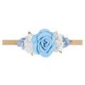 Soft nylon baby headband with blue satin roses, white flowers and pearl accents - Style 9 (9)