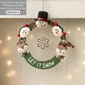 Couronne de Noël bonhomme de neige en rotin avec chapeaux à carreaux, 35x39cm décoration - AGHH24-4 Couronne série bonhomme de neige