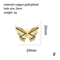 Gold plated copper butterfly pendant with colorful zircon stones and 29mm width - Rainbow Butterfly (P03200-F)