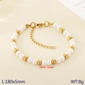 Elegante pulsera de cuentas de vidrio blanco y metal dorado con cierre de mosquetón - 5mm Dorado (KB206986-Z)
