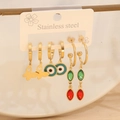 Three-pair set of stainless steel earrings featuring butterflies, evil eyes, and gemstones - Butterfly Evil Eye Colorful Gem 3-Piece Set (6#)