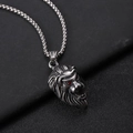 Silver lion head pendant with red eyes on a stainless steel chain for men - Lion Head