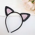 Sparkly black and pink sequin cat ear headband for Halloween costume parties - Halloween Cat Ear Black