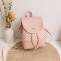 Pink mini faux leather backpack with vintage geometric print and gold twist lock - Pink