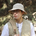 Outdoor light khaki sun hat with wide brim, breathable mesh and adjustable wind cord - Adjustable / Khaki