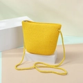 Bright yellow handwoven straw bucket bag with crossbody strap and secure top zipper closure - Small / Flat Bag (Zipper) / Yellow