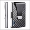 Minimalist carbon fiber RFID blocking wallet with slim metal clip and card stack view - Black