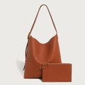 Borsa Hobo in pelle marrone con pochette abbinata e finiture dorate - Set di 2 borse / Marrone