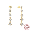 Elegantes pendientes colgantes de plata S925 con baño de oro y piedras de circonita - Plata 925 / Color Dorado-Estilo 2