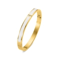 18K vergulde roestvrijstalen armband met wit emaille inlay en drie heldere kristallen - Goud