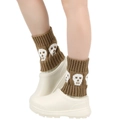 Brown knitted leg warmers with white skull patterns for autumn and winter outfits - One Size / Khaki