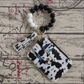 Bracelet porte-clés en perles de silicone avec portefeuille en cuir à motif de vache - #10 Imprimé Vache