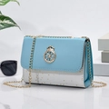 Blue and silver crossbody chain bag with star sequins and golden crown rudder buckle - Without Pendant / Blue