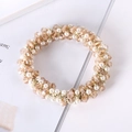 Detail of elegant champagne crystal and white pearl hair tie with woven gold wire - 11# Champagne Crystal Pearl Hair Tie