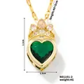 Collana con pendente a cuore verde e corona di zirconi su una sottile catena dorata - Oro/Verde Smeraldo