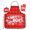 Red and black plaid Christmas kitchen set with apron, oven mitt, and pot holder - Red Plaid Lettering (Merry Christmas)