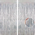 Set of two silver tinsel foil fringe curtains with shimmering laser effect for party decor - 1m*2m / Laser Silver