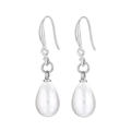 Boucles d'oreilles pendantes en argent avec perle goutte blanche et zircon - Style Perle Poire Argent (KE103903-Z)