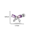 Bow cartilage stud earring with purple teardrop gems and silver stainless steel bar - 12# Silver