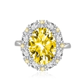 Luxury oval yellow gemstone ring with white crystal halo on polished silver band - Adjustable Open / Yellow Zirconia