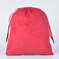 Detailed view of luxury red velvet drawstring bag with elegant silk ribbon closure - 8*10cm / Flat Top Drawstring Bag / Burgundy