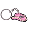 Pink cartoon cowboy hat keychain in PVC soft rubber with a durable metal ring - Pure Pink Cowboy Hat