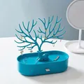 Blue deer antler jewelry organizer stand with drawer base, size 24.5x12.5x26cm - Solid Color Set / Blue