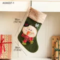 Green Christmas stocking with snowman embroidery and brown faux fur trim, 50cm long - Green 3D Snowman Style (Large) / 30*50cm
