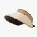 Chic beige woven visor hat with leather trim and wide brim for sun protection - Khaki