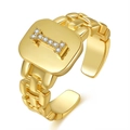 Goldener Siegelring im Uhrenketten-Stil mit I-Buchstabe aus Diamanten für Damen - Buchstabe I