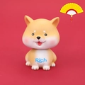 Cute Shiba Inu dog car ornament in brown and white with RICH slogan on red background - Nodding Model 5B / Original