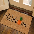 Rectangle coconut fiber welcome doormat with orange pineapple motif on wooden floor - A Pineapple / 60*90cm