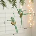 Sparkling green ballet dancer Christmas tree ornaments with gold sequins and glitter finish - Ballet Girls (2Pcs)