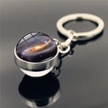 Silver solar system keychain with galaxy nebula glass dome charm and polished finish - Orange Purple Nebula
