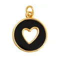 Golden brass pendant featuring black enamel finish with a cutout heart-shaped center - Black Cutout Heart-L281214