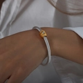 Silver twisted cable bracelet with gold-plated marquise zircon inlay for women - White Rhinestone