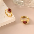 Exquisite 18K gold-plated stainless steel hoop earrings with a red zircon gemstone - Red