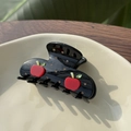Elegant black hair claw clip featuring red apple motifs and sparkling rhinestones - Black - Double Apple - Rhinestone Medium Claw Clip
