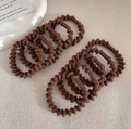 Set of 10 dark brown high elasticity spiral hair ties displayed on a beige fabric background - Wave Style / Light Coffee (1pc)